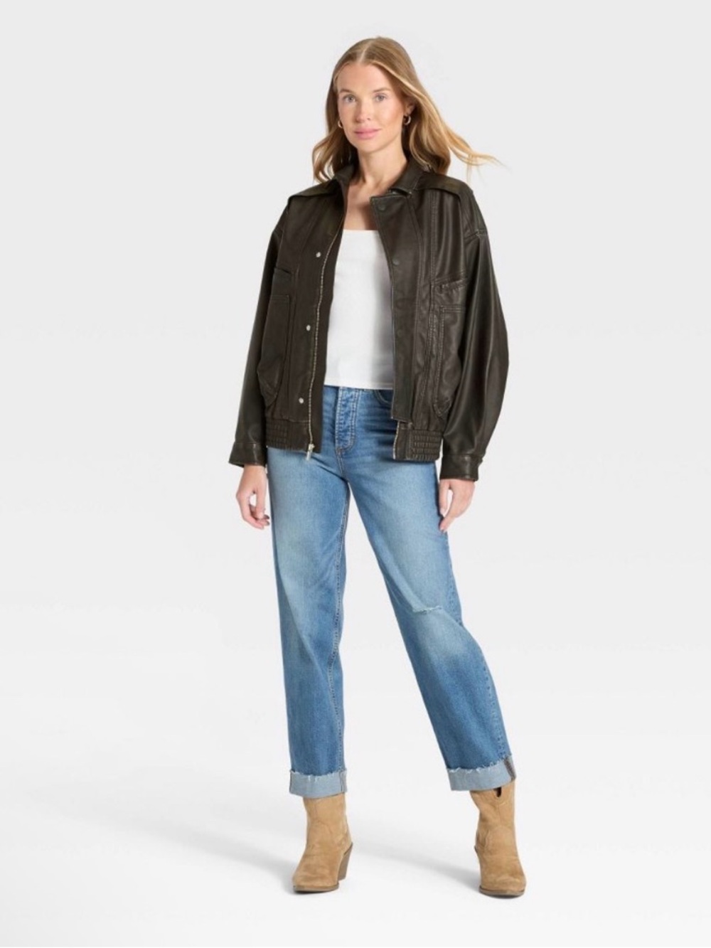 Universal  Faux-Leather Bomber Jacket